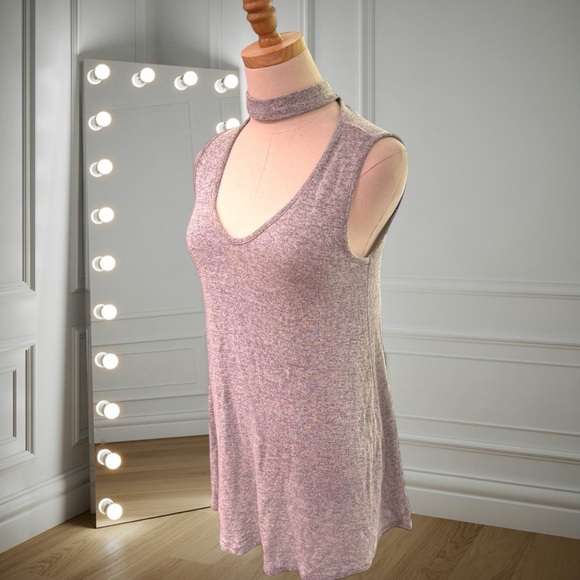 Caution to the Wind Choker Neck Mini Dress – Heathered Mauve Gray - Picture 3 of 9